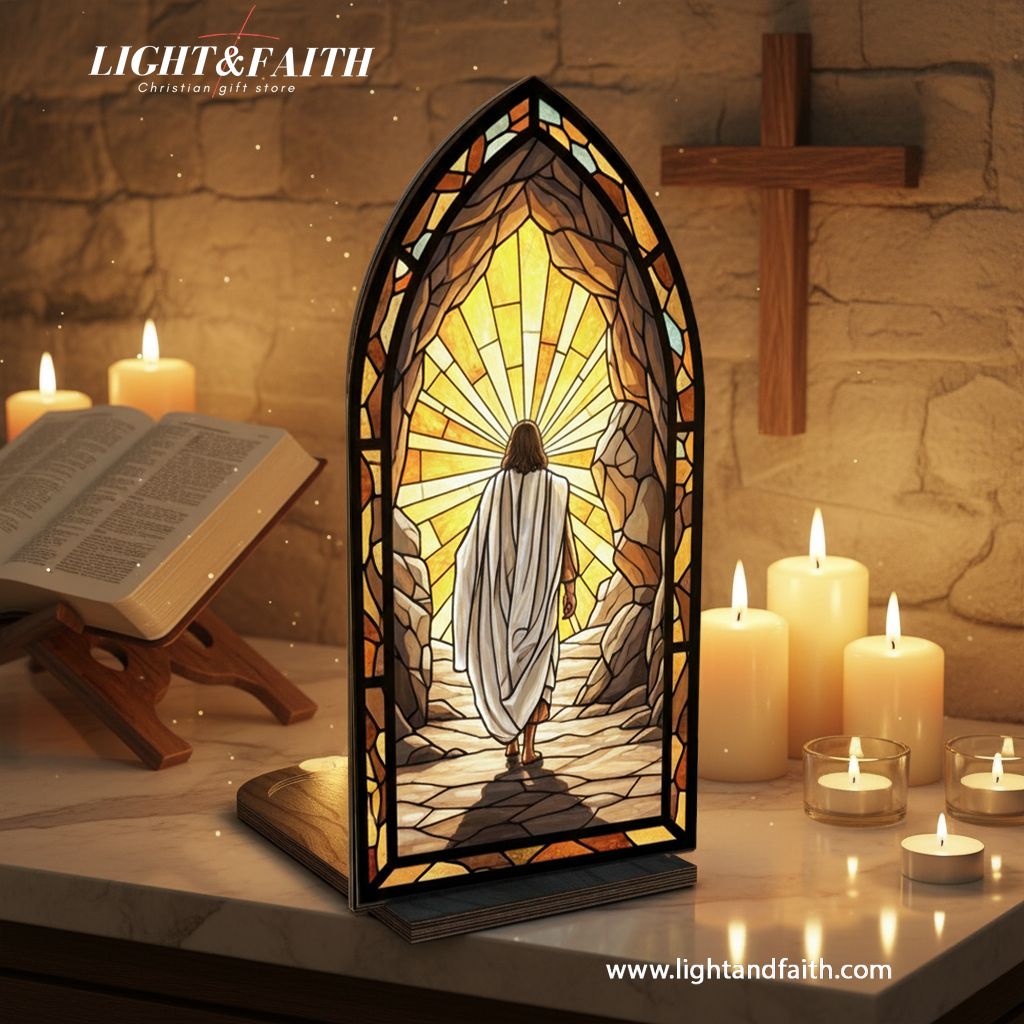 He Is Risen Book Nook, Stained Glass Style Acrylic Decor, Christian Gift, Religious Home Decoration, Easter Faith Art BNLAF09